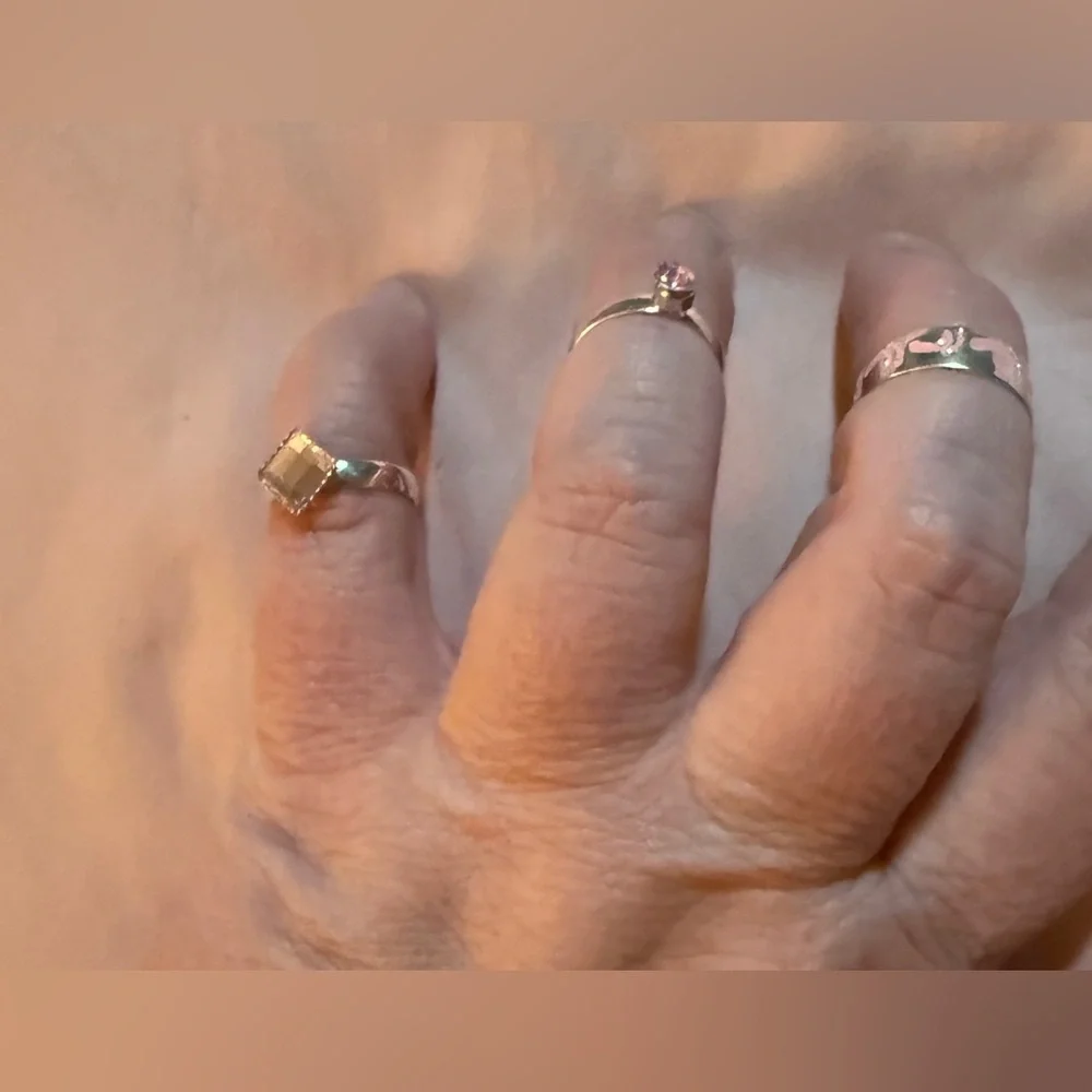 Silver, Pink Baby Feets Ring Set of 3 NWT